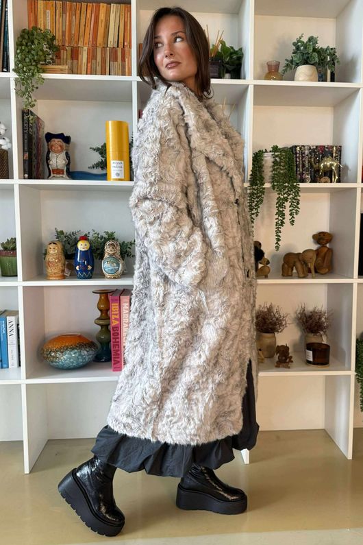 Paloma Dusk Premium Faux Fur Coat Grey Mist